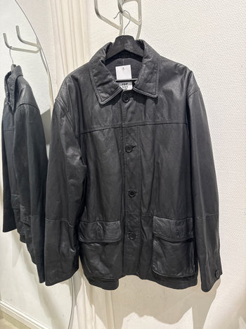 Veste en cuir droite noire XL live