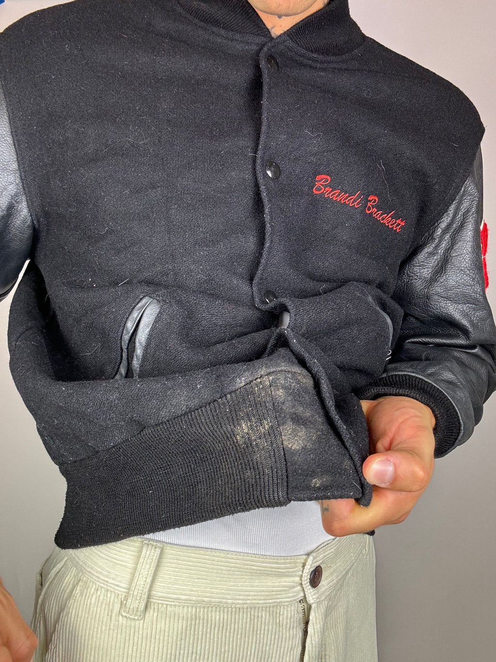 Vintage black leather bomber jacket