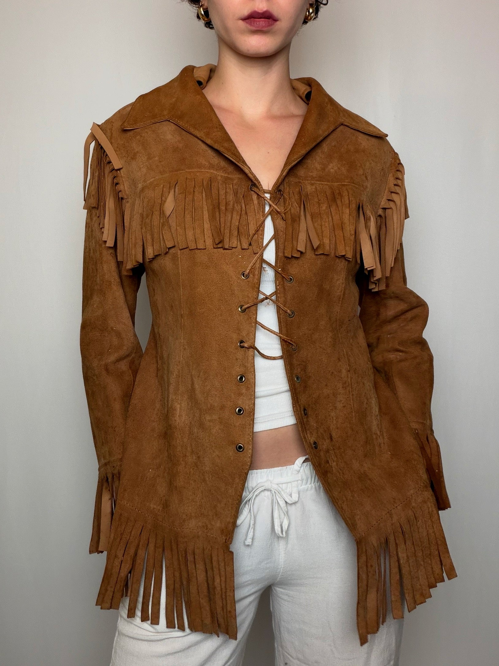 Veste en daim camel S vintage