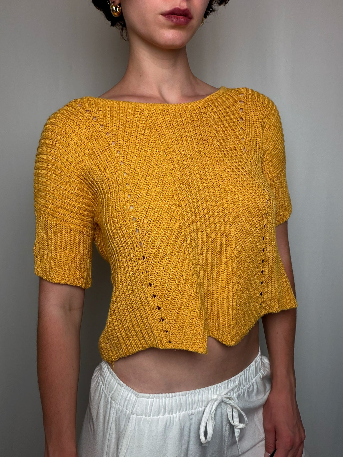 Top crocheté Moutarde S/M vintage