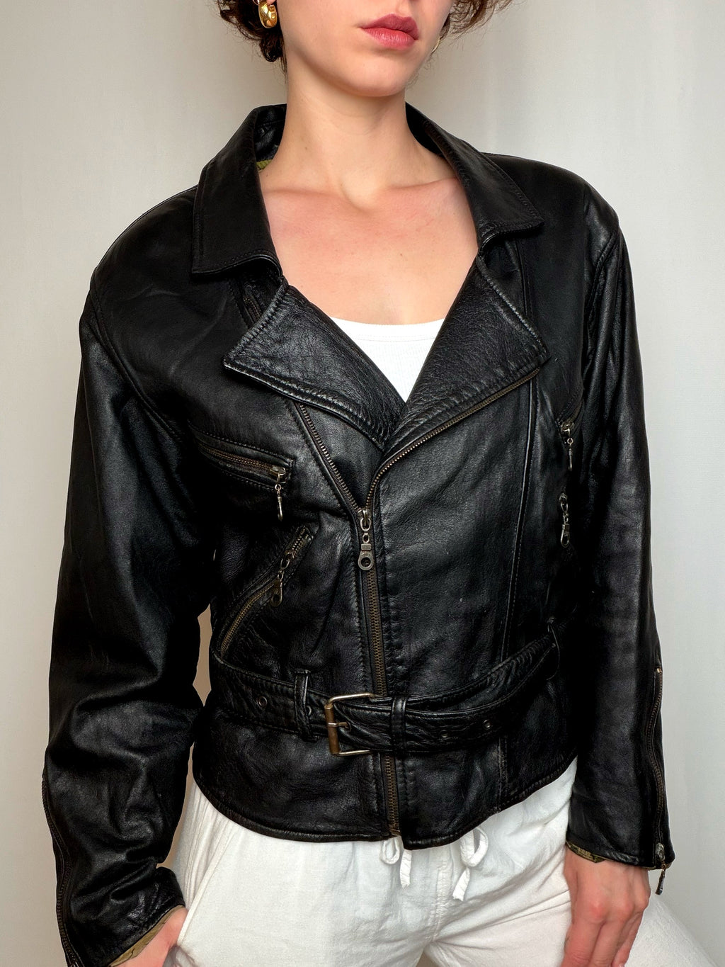veste en cuir brun foncé M vintage