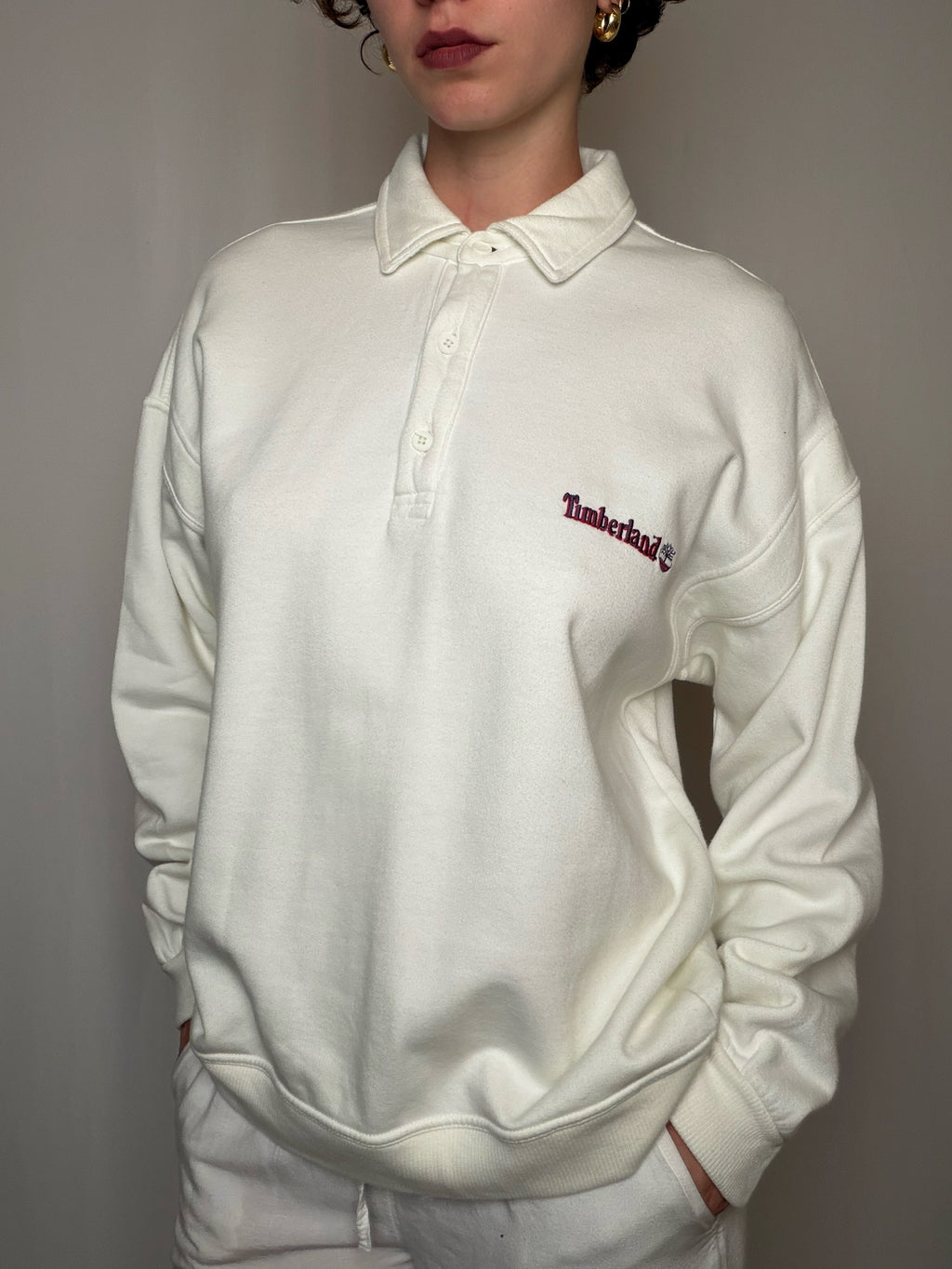 Sweat col polo blanc Timberland L vintage