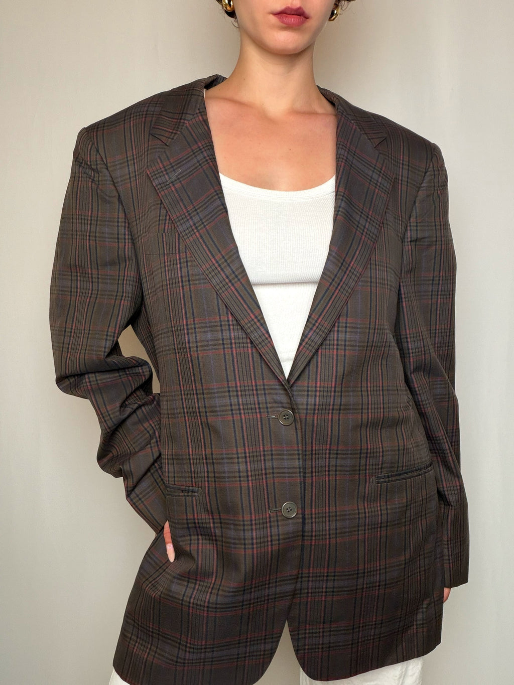 Blazer à carreaux bruns XL vintage