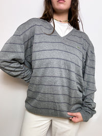 Gray striped V-neck sweater Lacoste L 