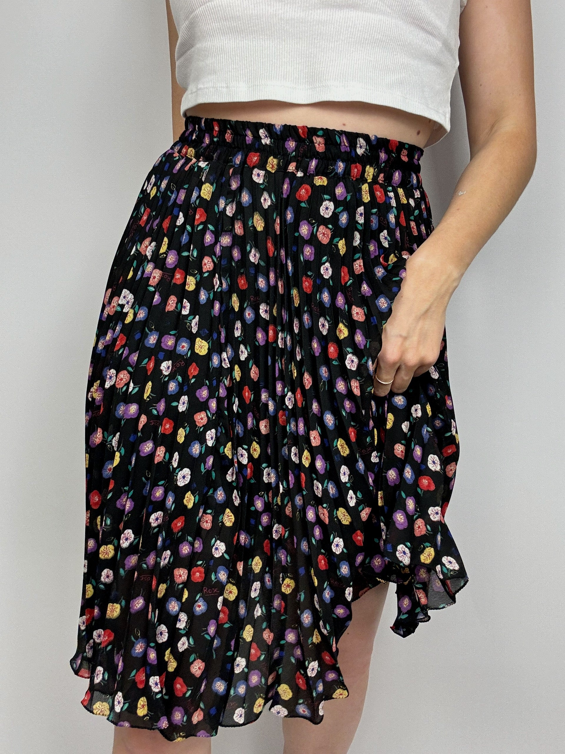 Jupe fleurie vintage noire et violette