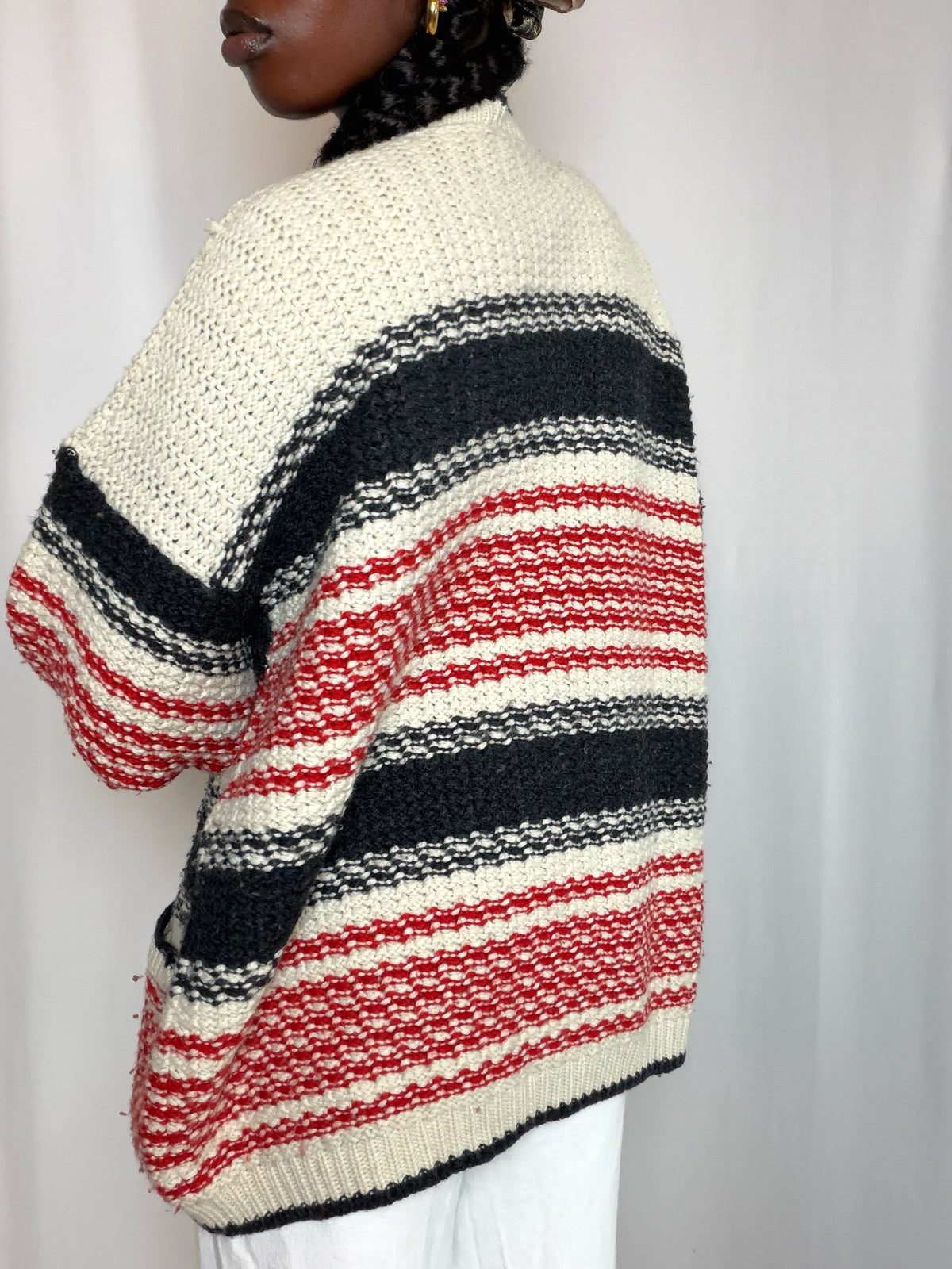 Cardigan oversized rayé L vintage