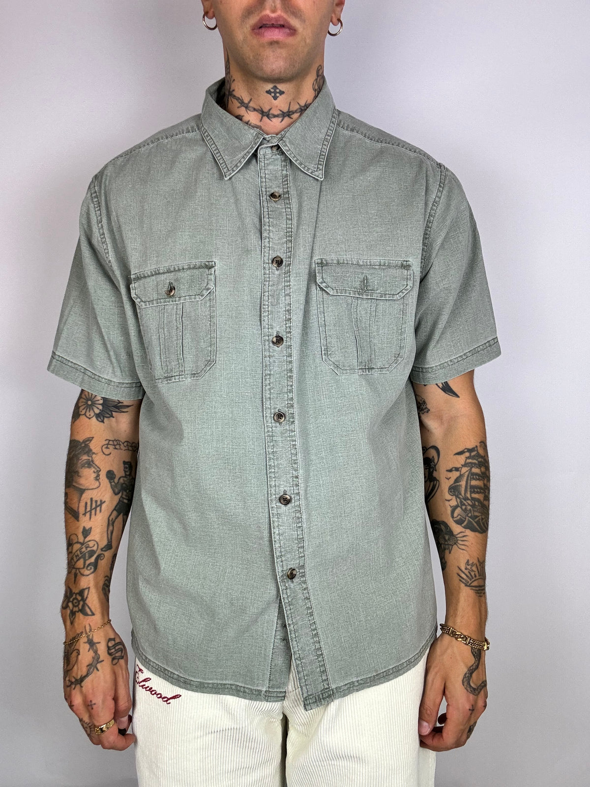 Sage denim short sleeve shirt