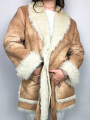 Light brown reversed faux fur coat L 