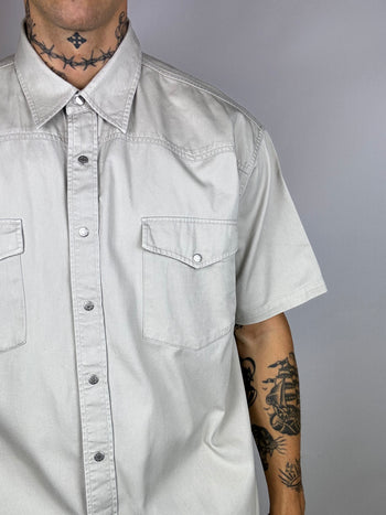 Beige denim short sleeve shirt