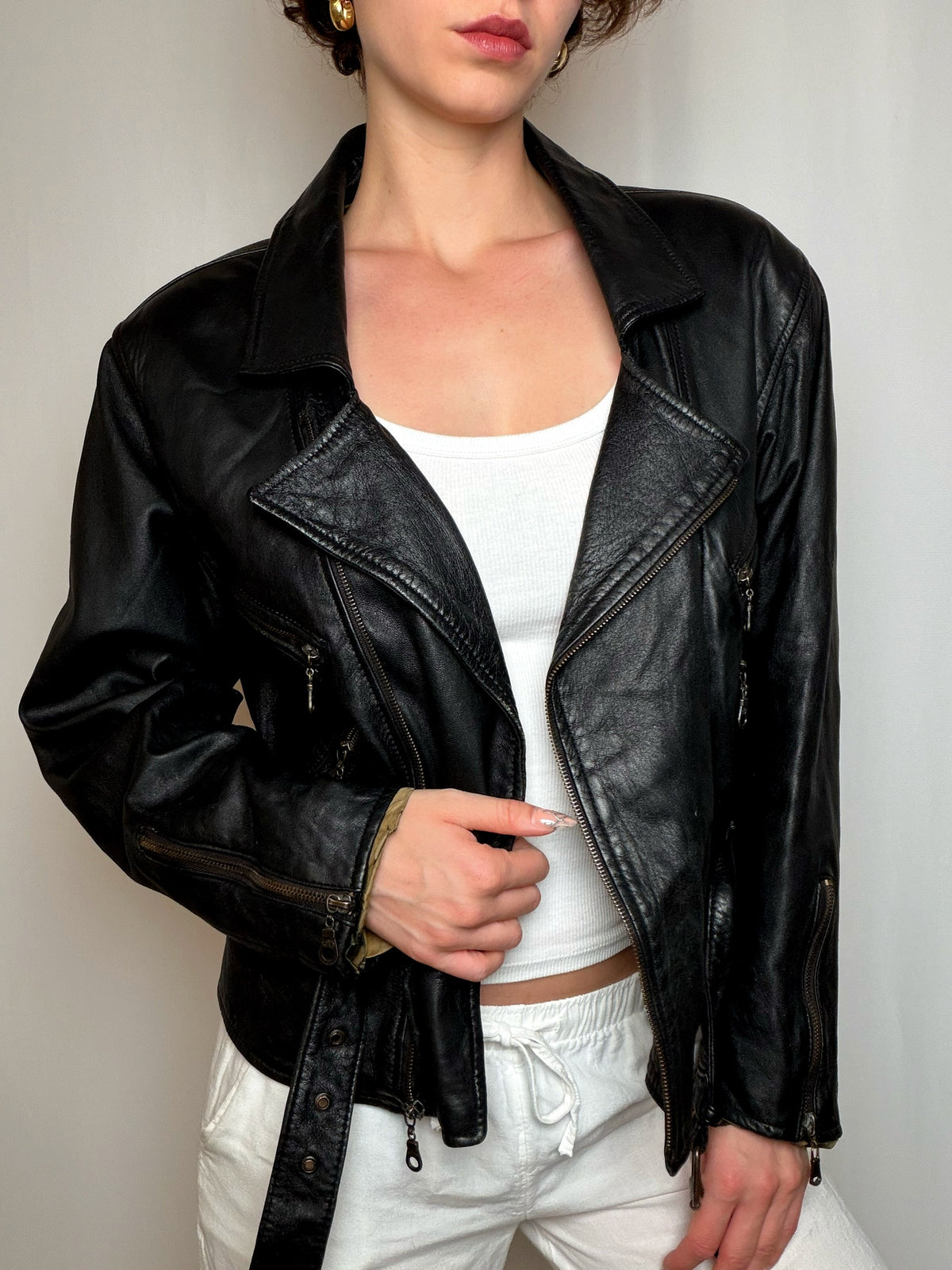 veste en cuir brun foncé M vintage