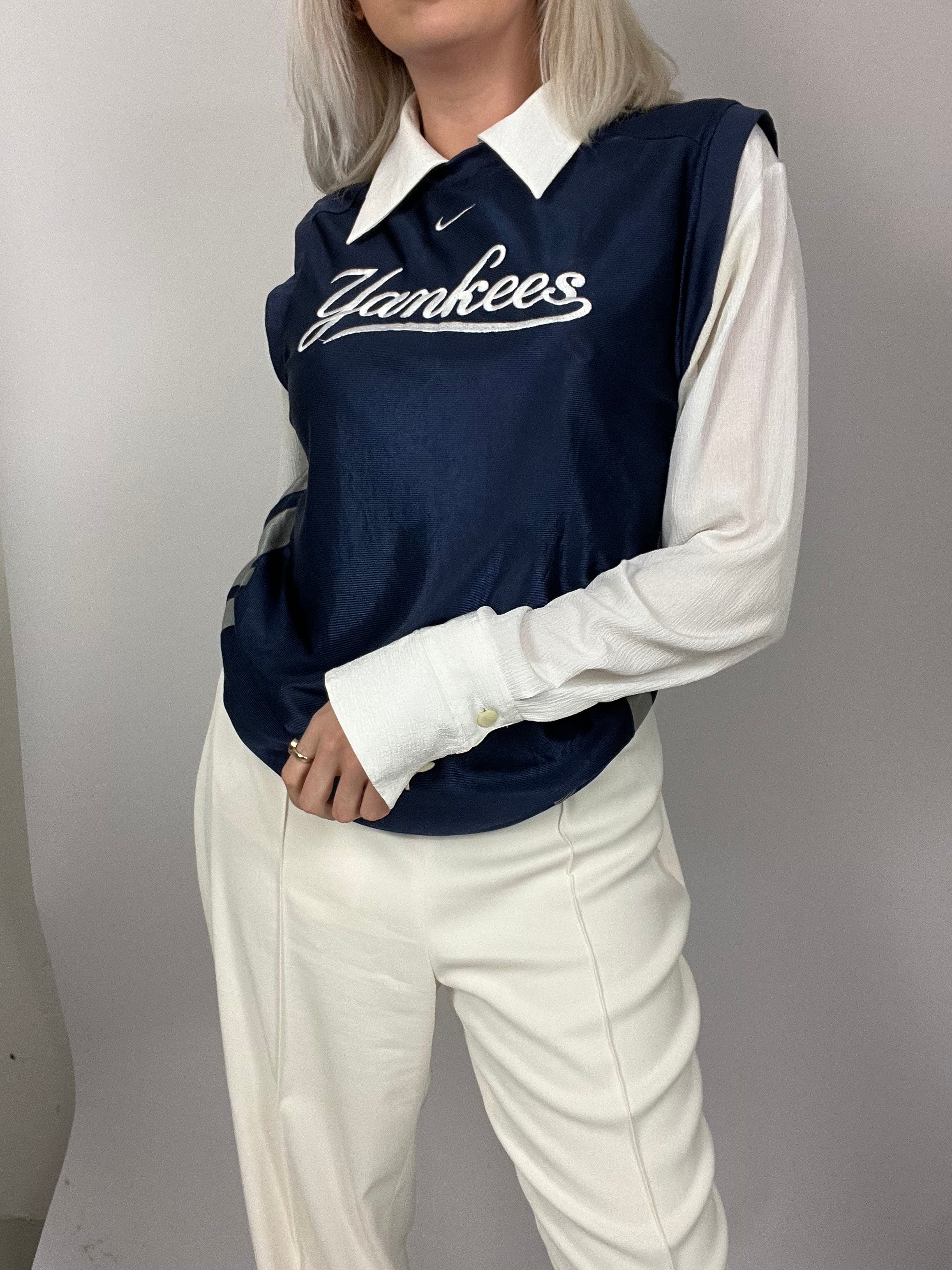 Maillot américain vintage bleu double face argenté S