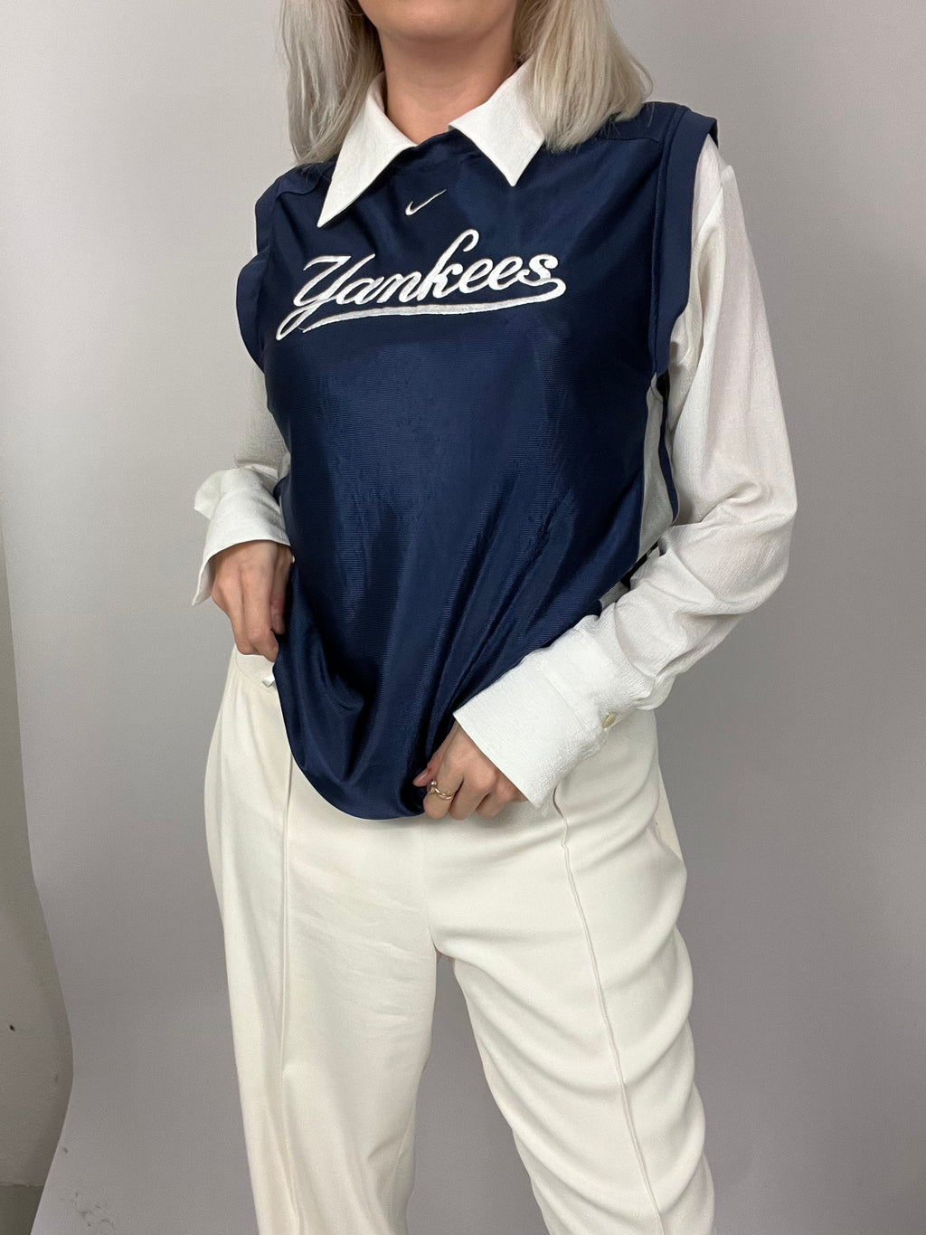 Maillot américain vintage bleu double face argenté S
