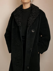 Manteau en laine vintage noir encolure déco M