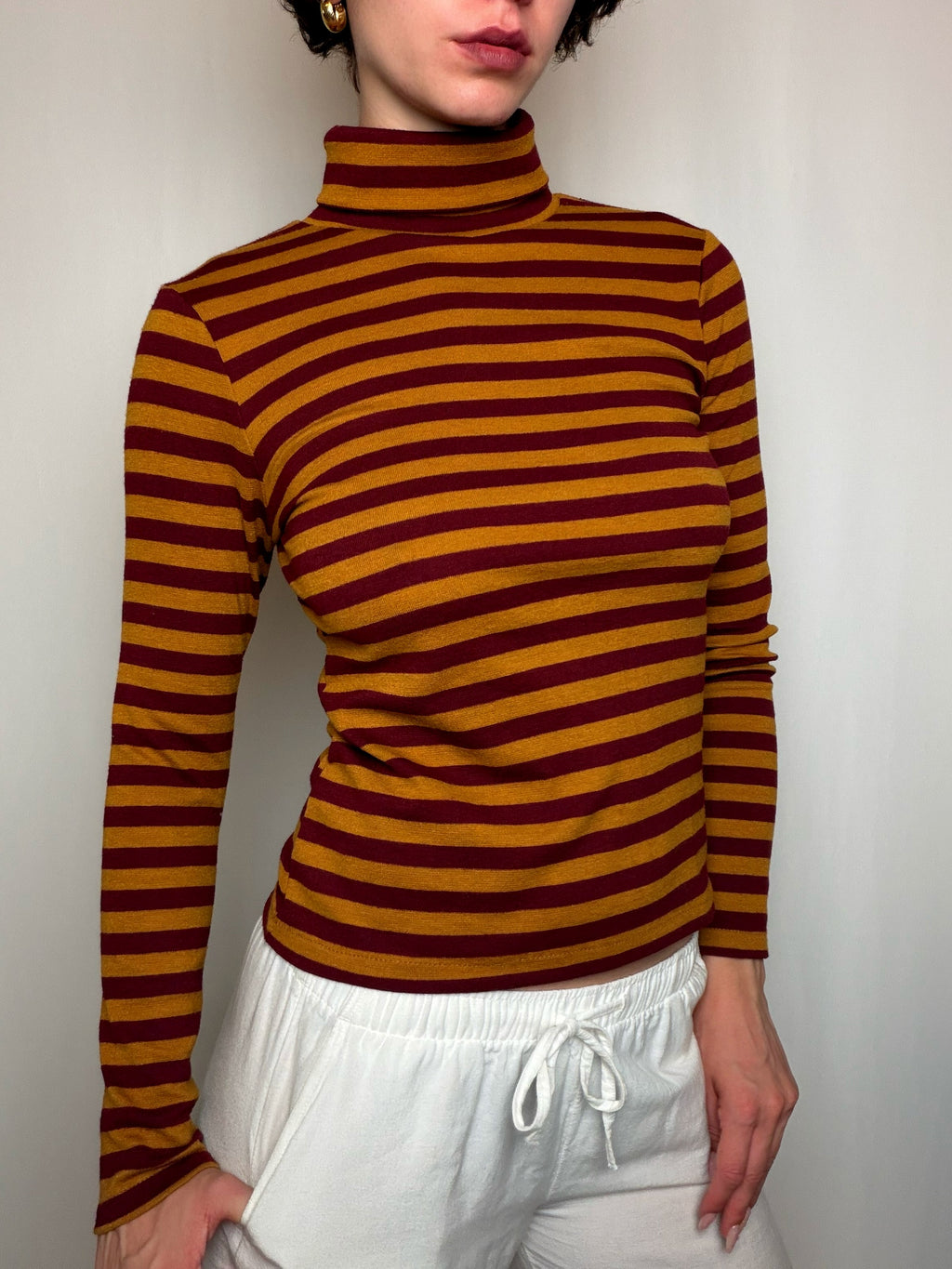 Pull fin col roulé rayé S/M vintage
