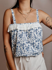Top Vintage à fleurs bleus