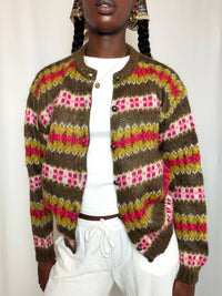 Cardigan rayé vert et rose Benetton S vintage