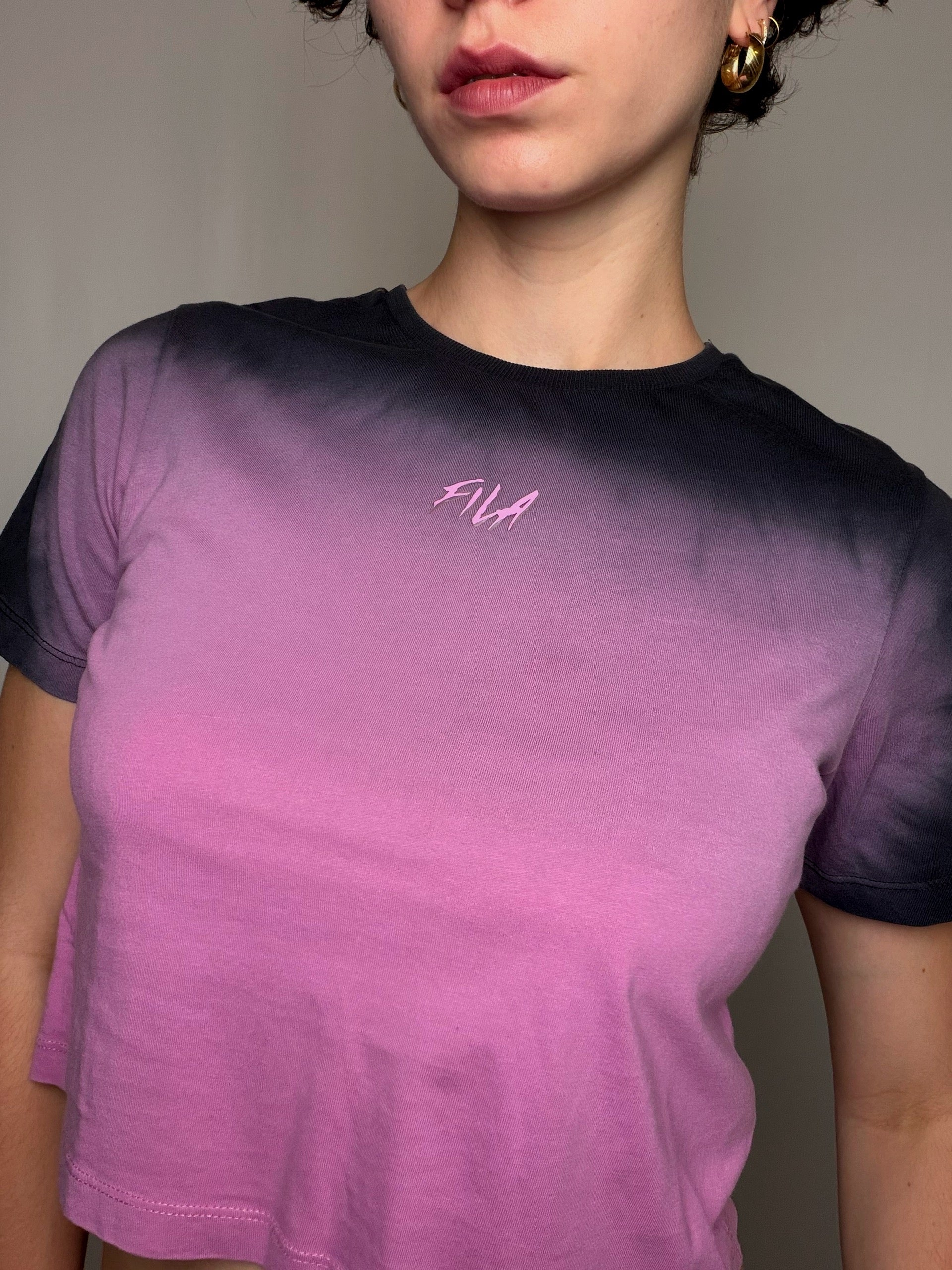 T-shirt court degradé rose Fila S vintage