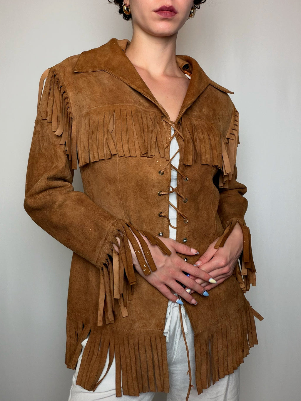 Veste en daim camel S vintage