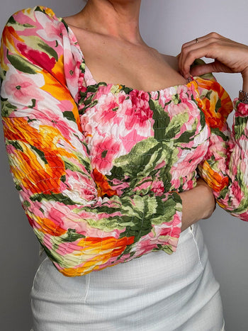 Vintage-Blumen-Crop-Top 