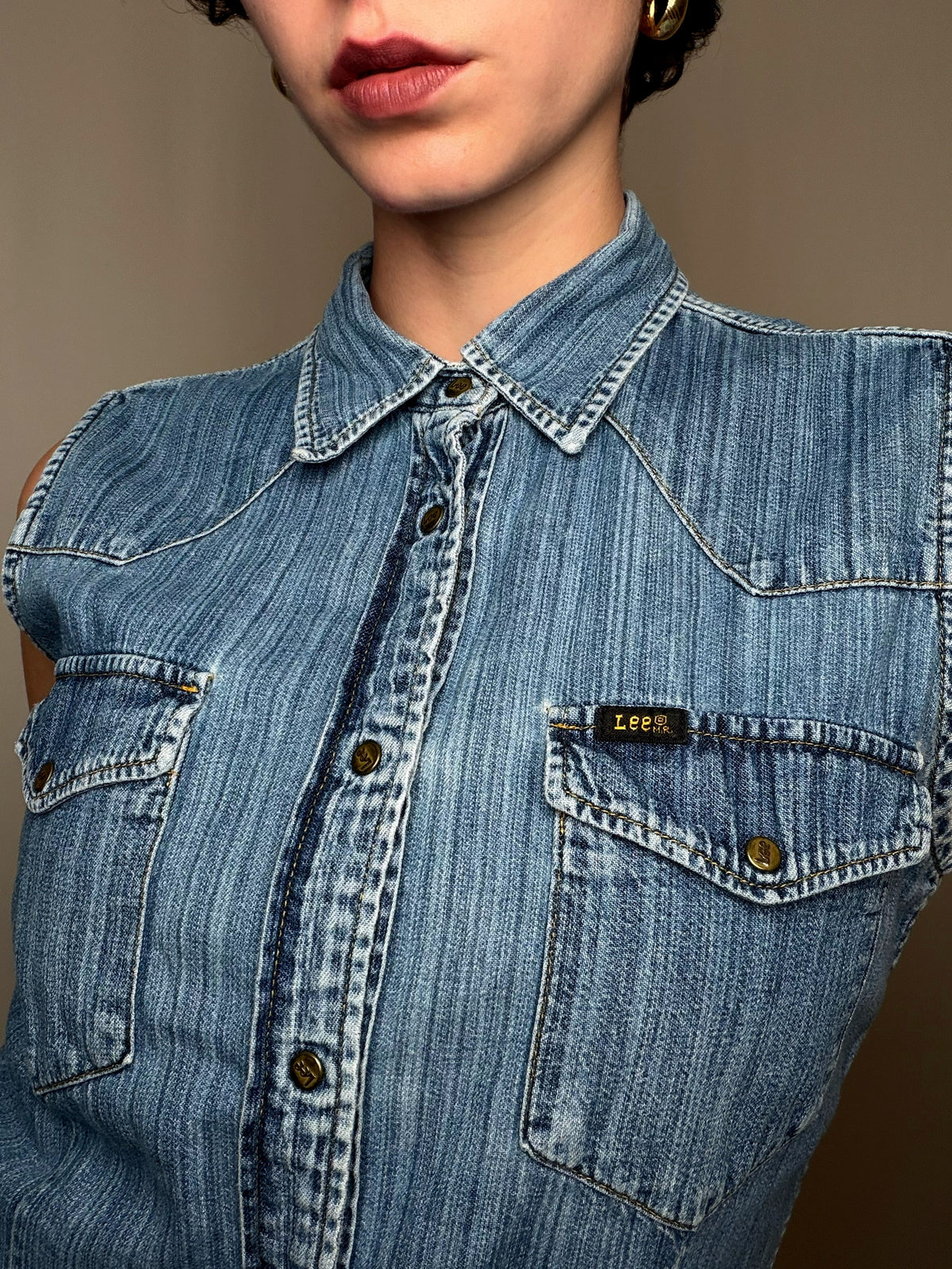 Chemise sans manche en jean bleu Lee L vintage