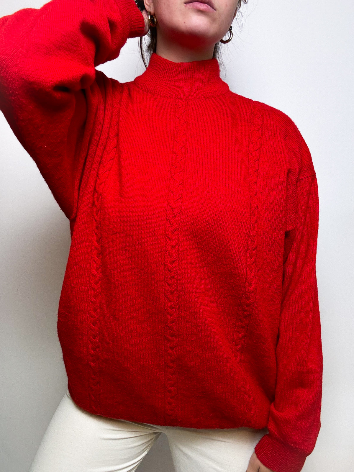 Red vintage stand-up collar sweater L/XL 