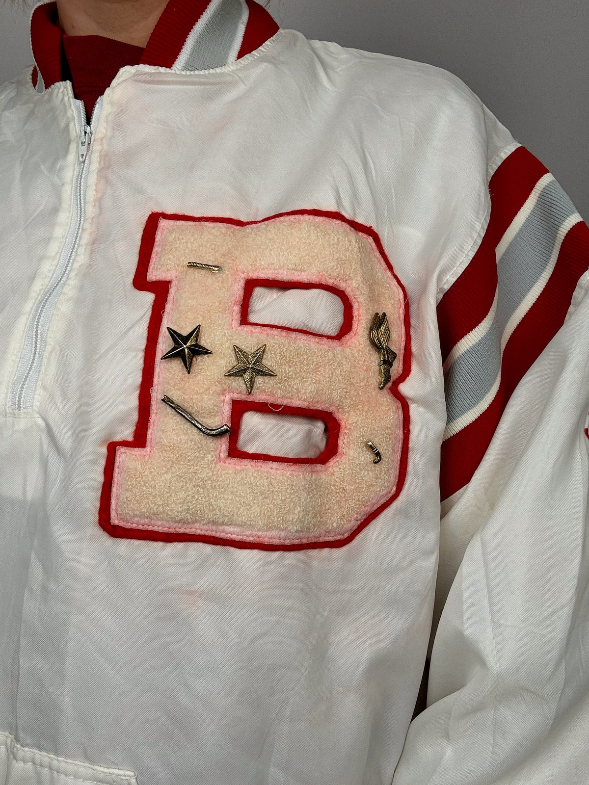 Red/white American bomber jacket Vintage XL