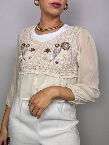 Beige knit blouse