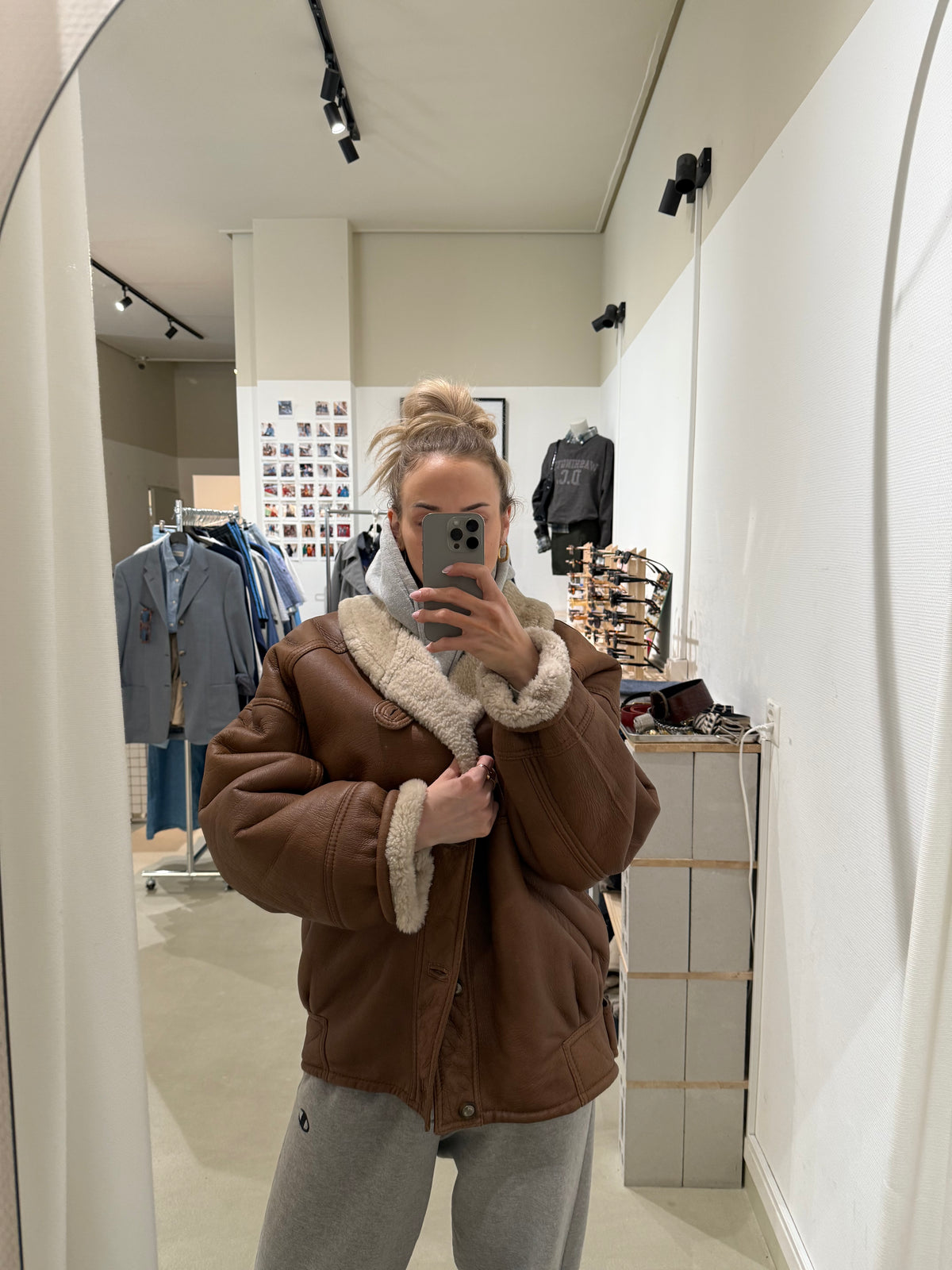 Brauner Shearling-Mantel XL