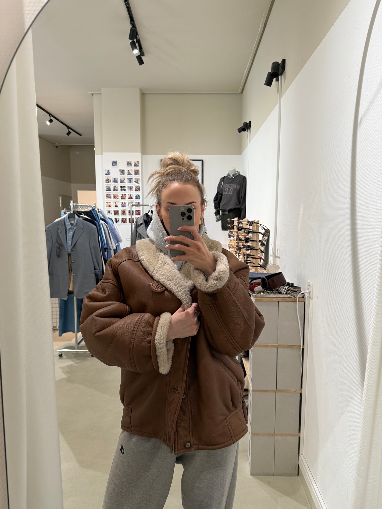 Manteau mouton retourné brun XL