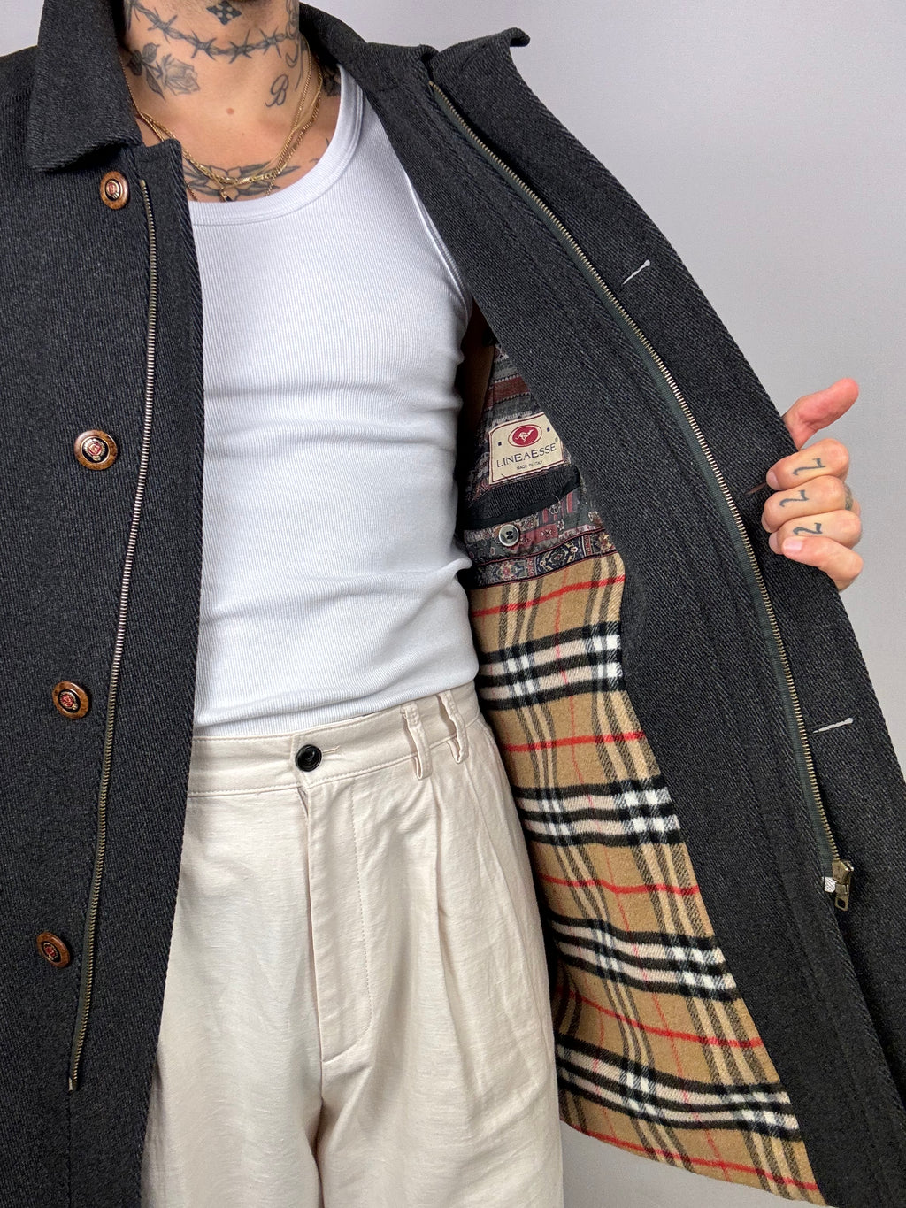 Vintage gray/black wool trench coat