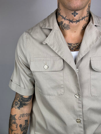 Beige denim short sleeve shirt