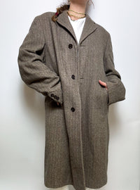 Vintage taupefarbener Wollmantel L/XL 