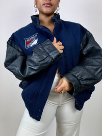 American bomber navy blue/black leather sleeves Vintage L