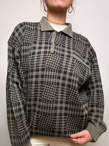 Brown wool sweater with vintage collar pattern M/L