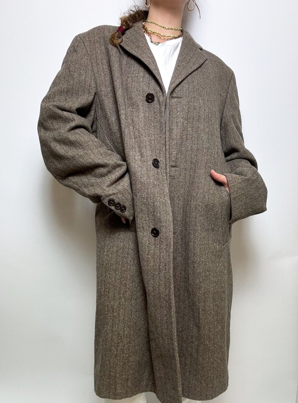 Vintage taupefarbener Wollmantel L/XL 