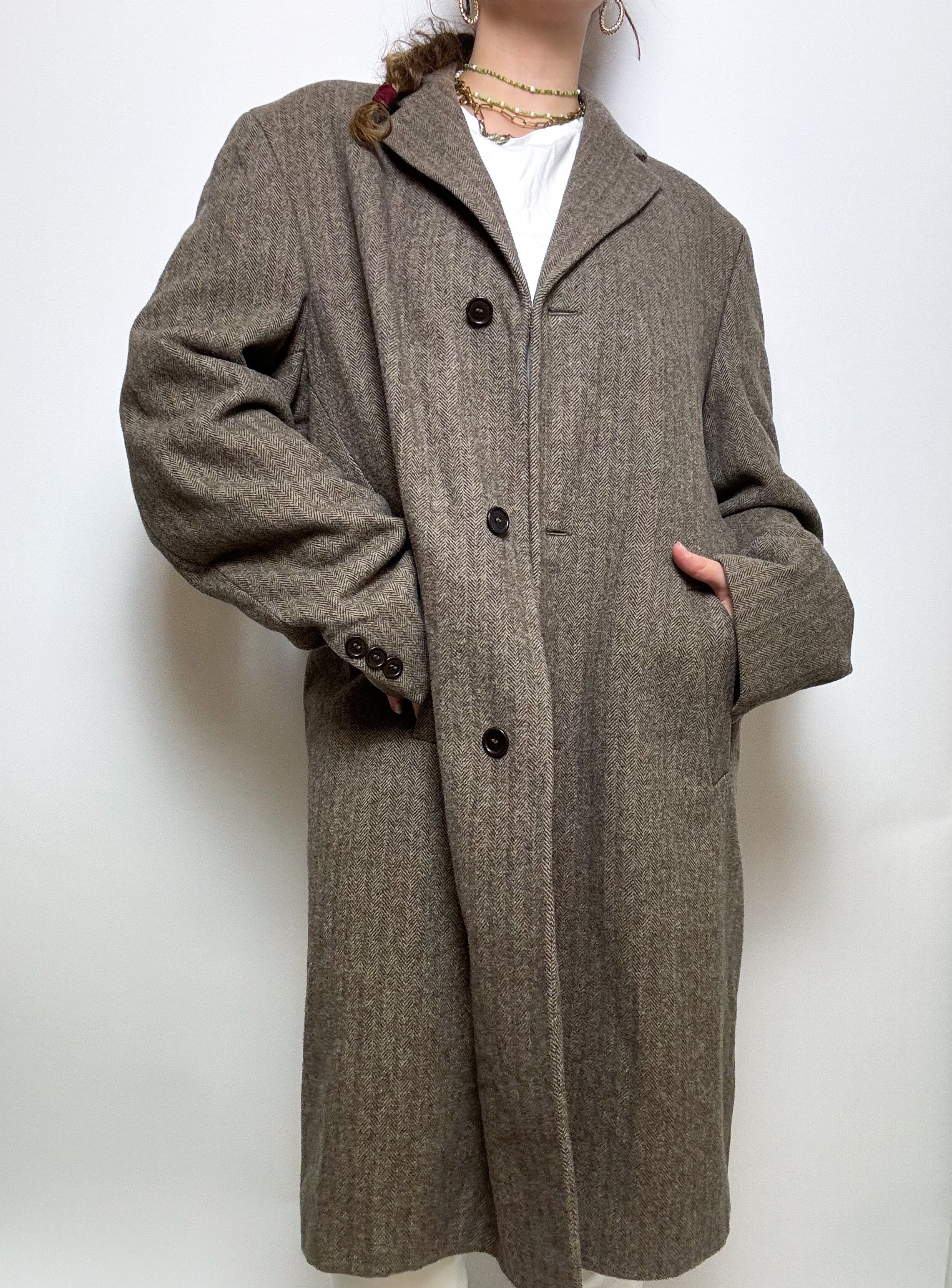 Vintage taupefarbener Wollmantel L/XL 
