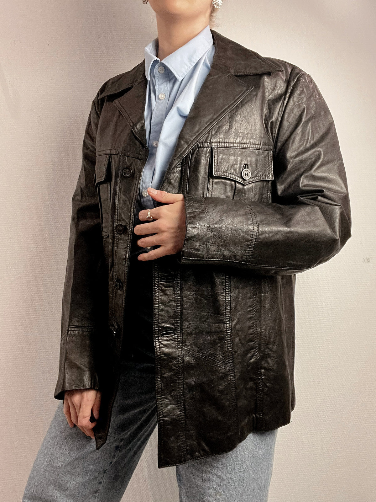Vintage Black Leather Blazer Jacket M/L 