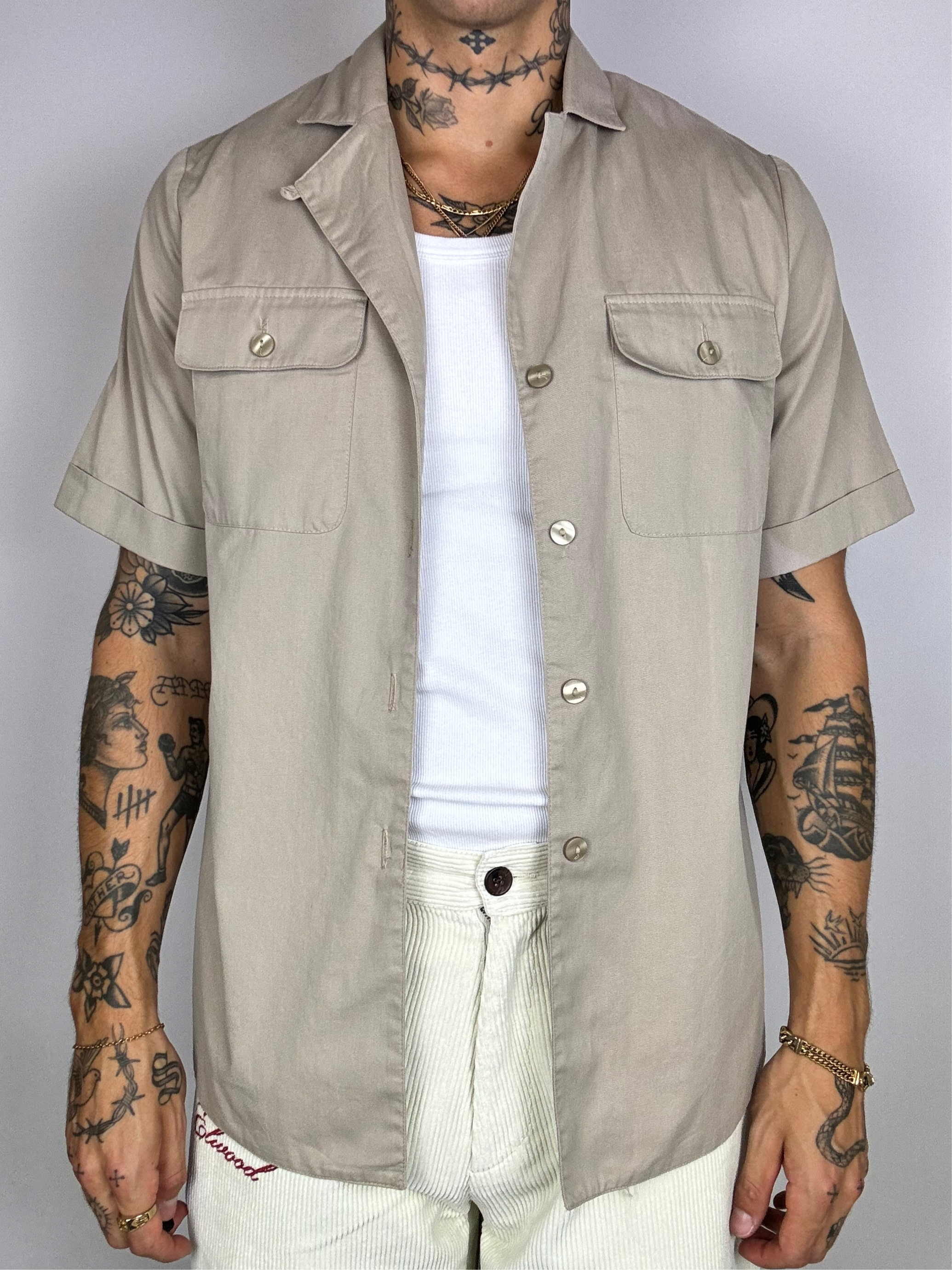 Chemise manche courte denim beige