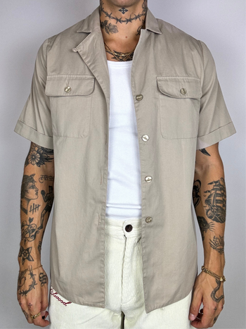 Beige denim short sleeve shirt