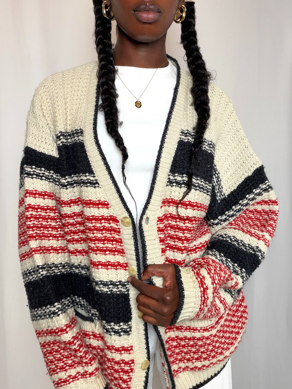 Cardigan oversized rayé L vintage
