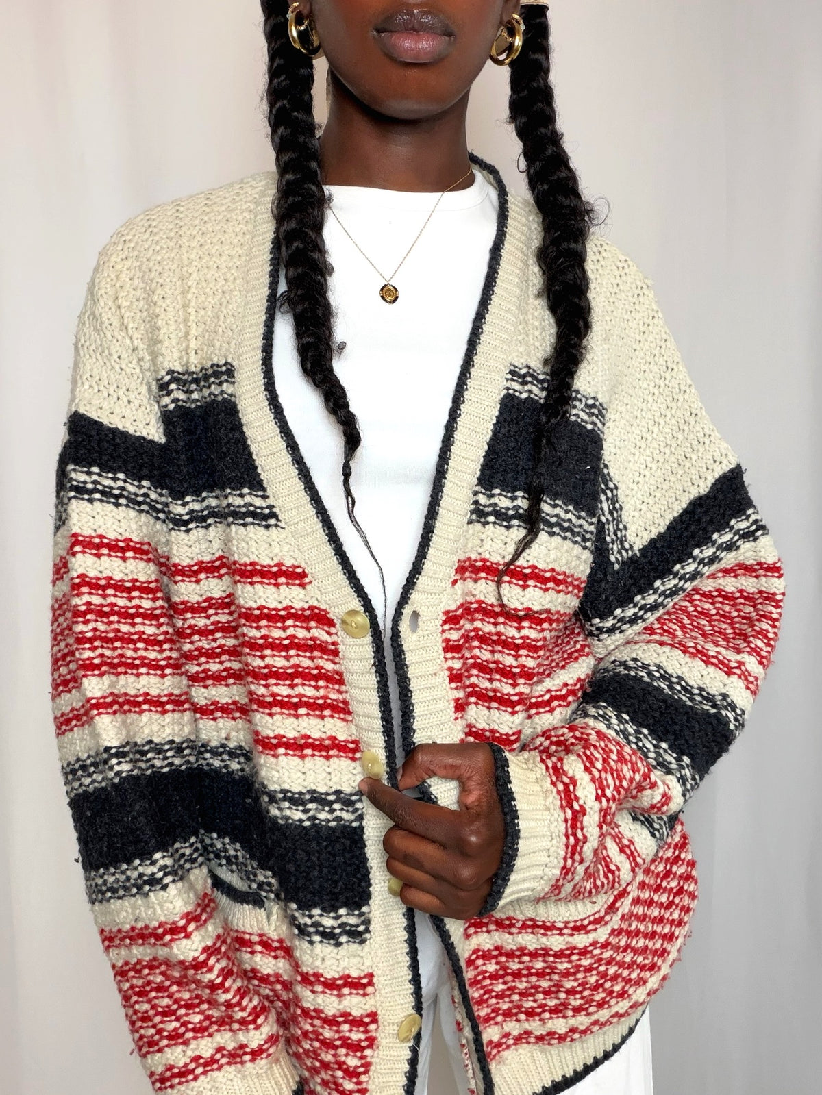 Cardigan oversized rayé L vintage