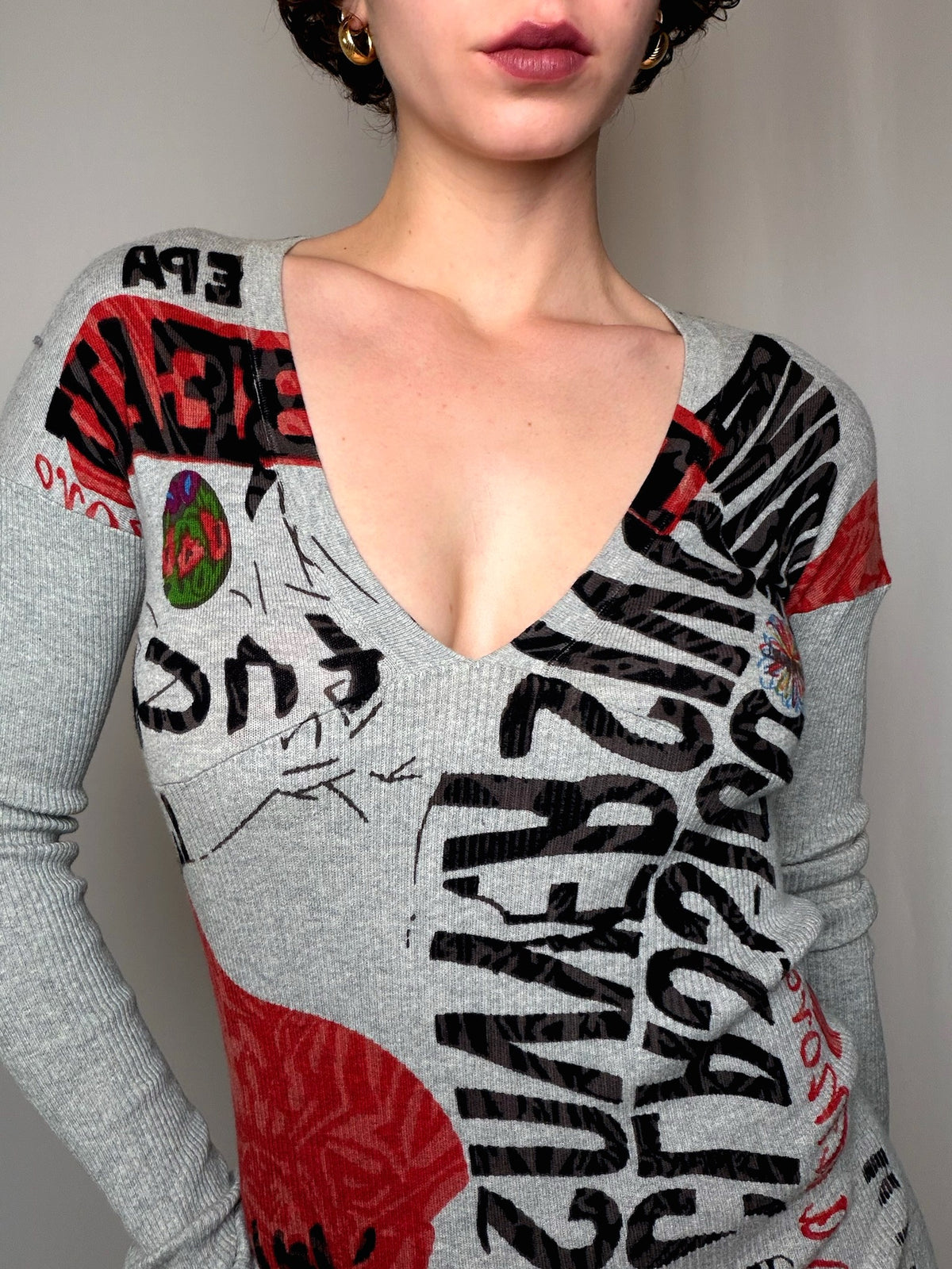 Robe pull grise imprimée Desigual S vintage