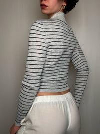 Pull en maille Gris Clair À Rayures Noires XS vintage