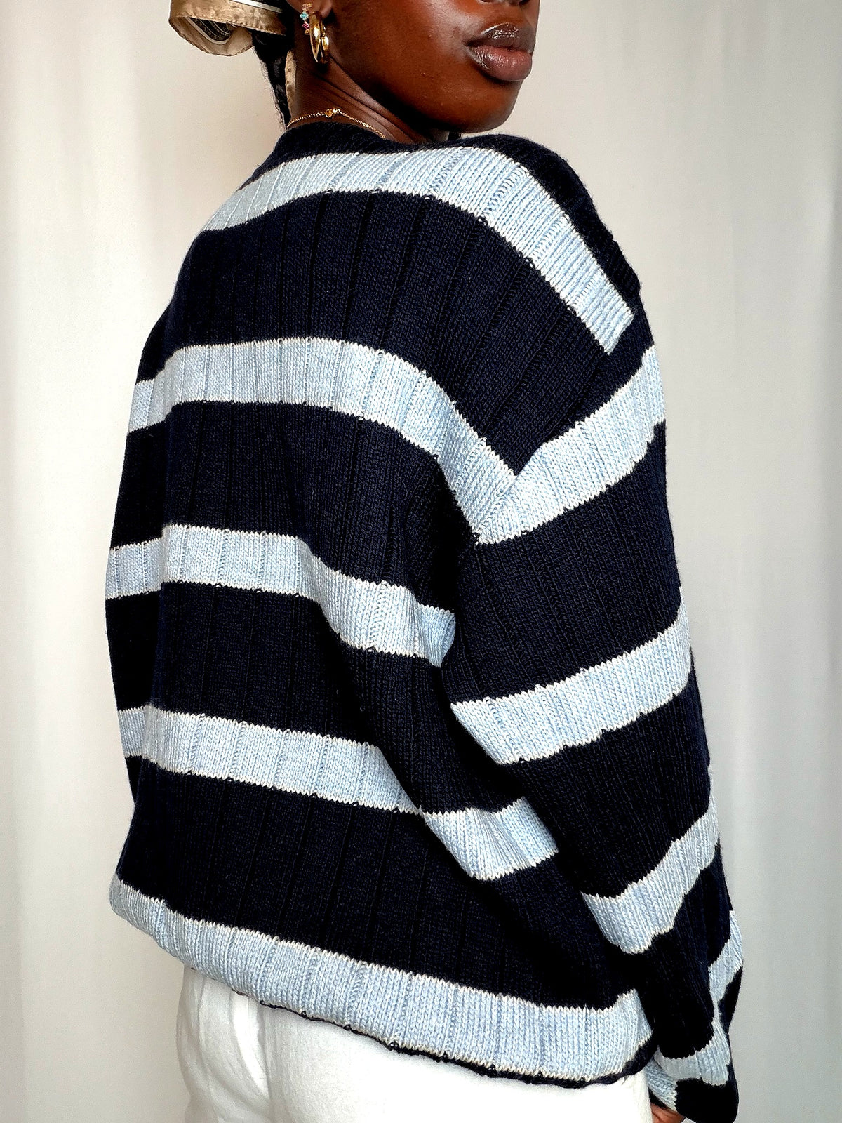 Pull rayé marine et bleu L vintage