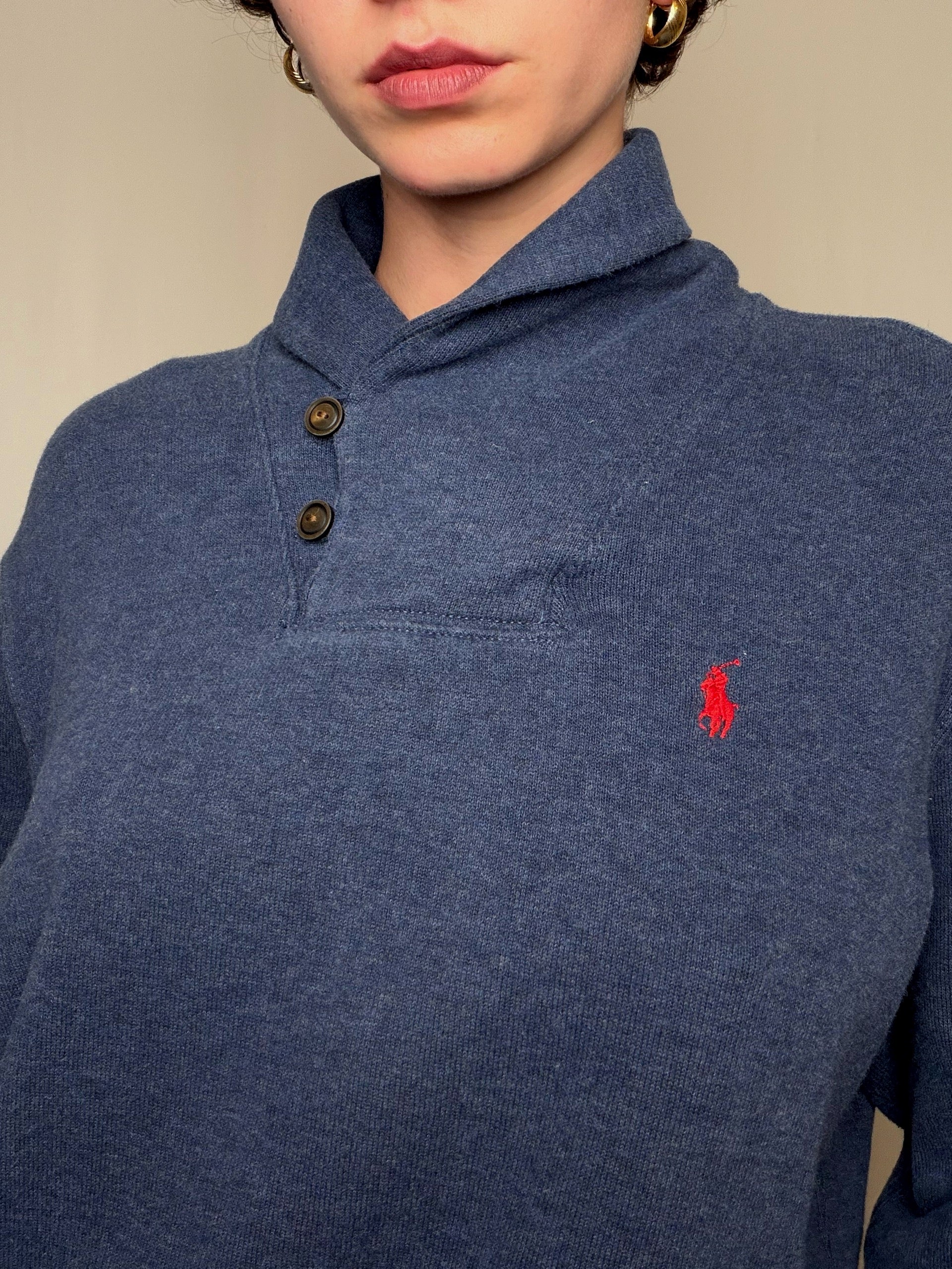 Sweat col chale bleu Ralph Lauren L vintage