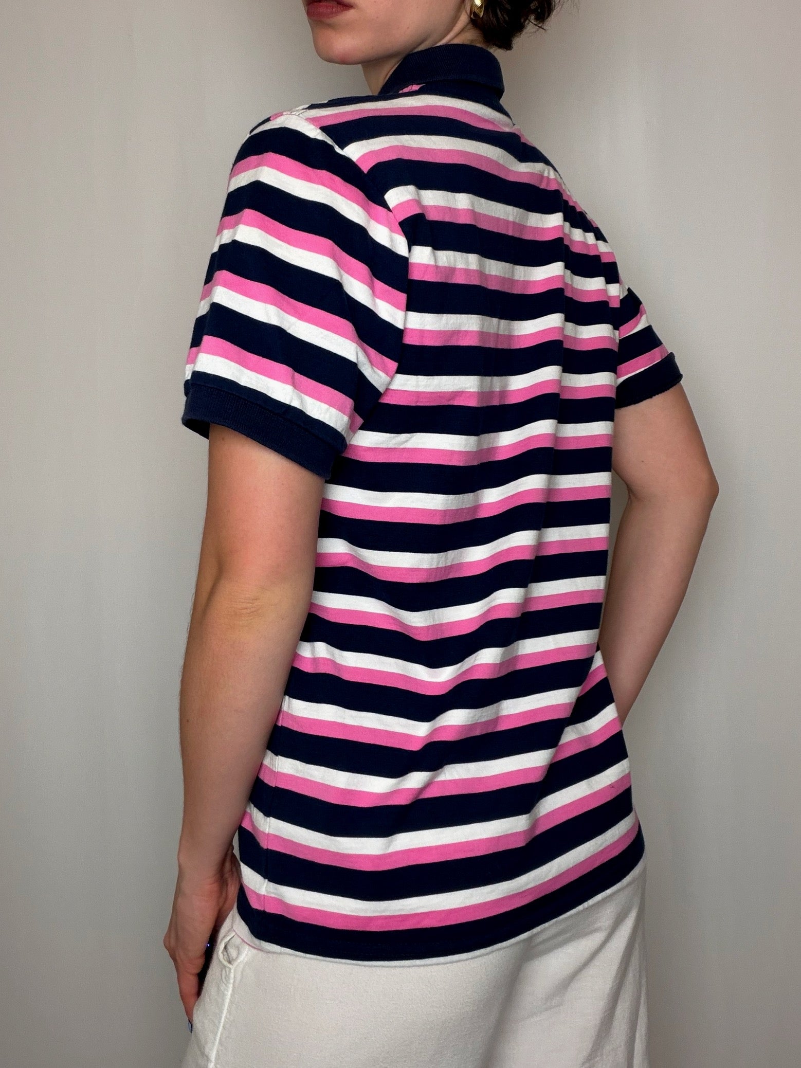Polo Rayures Bleu Marine, Rose Et Blanc Lacoste L vintage
