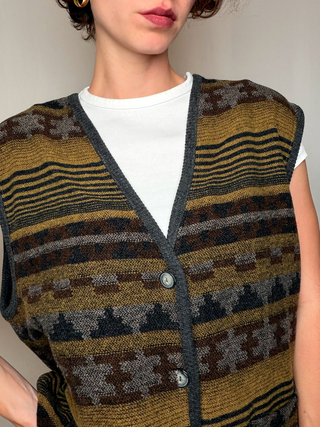 Gilet imprimé brun vintage