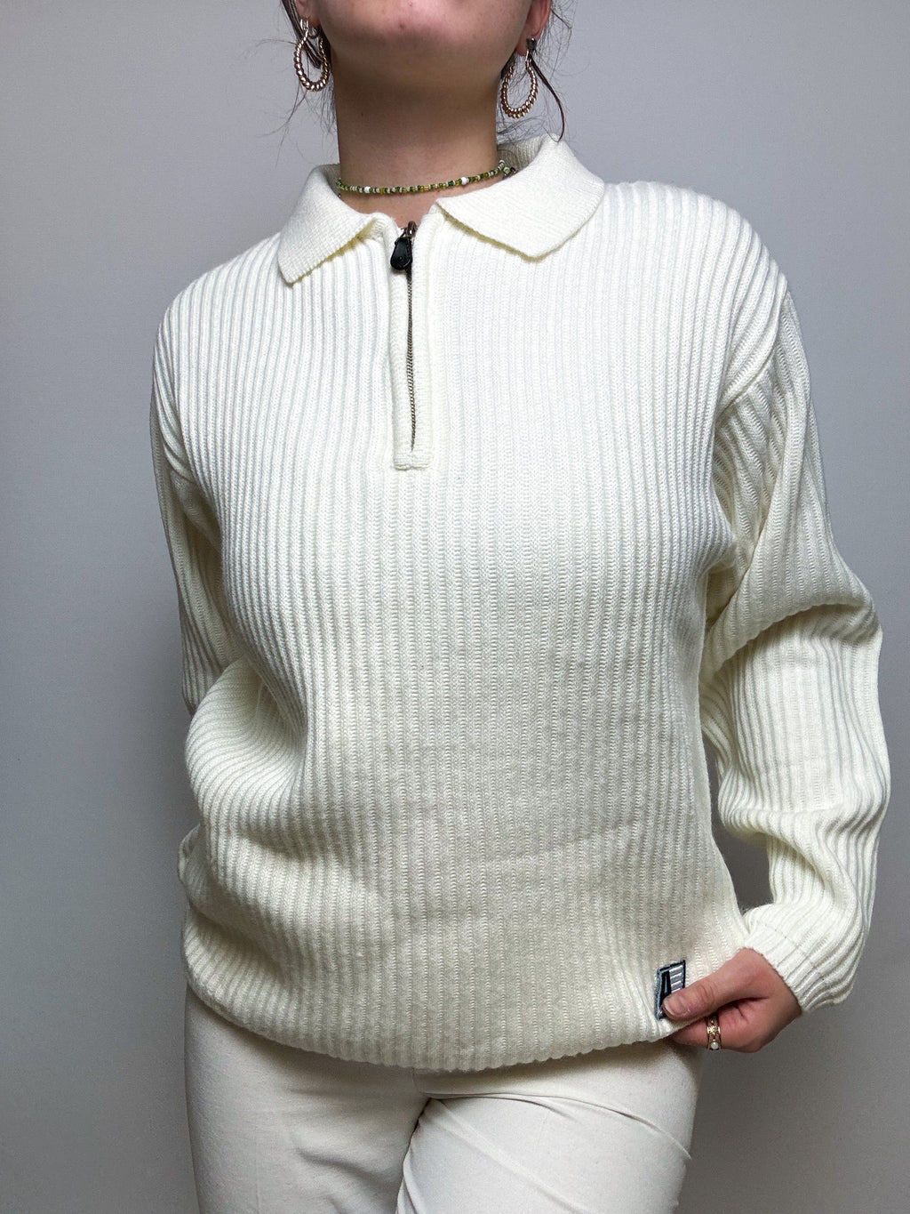 White zipped sweater Vintage L