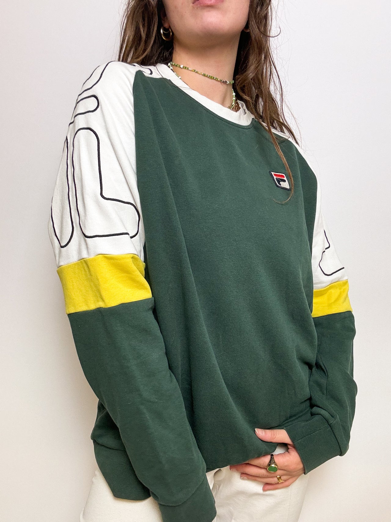 Pull verr et blanc Fila vintage L