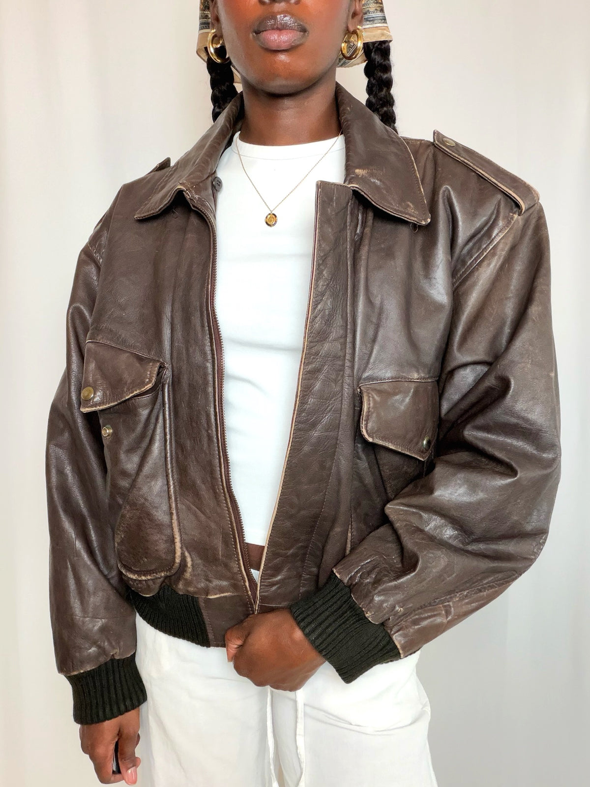 Veste en cuir brune M/L vintage